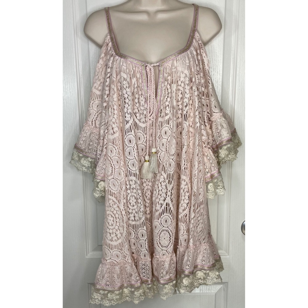Womens Embroidered Lace Tunic One Size Pink Boho Festival Coquette Beach Resort